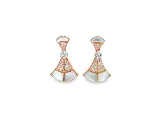 18K Rose Gold Mother-of-Pearl and Natural Diamonds Fan-Shaped Earrings
